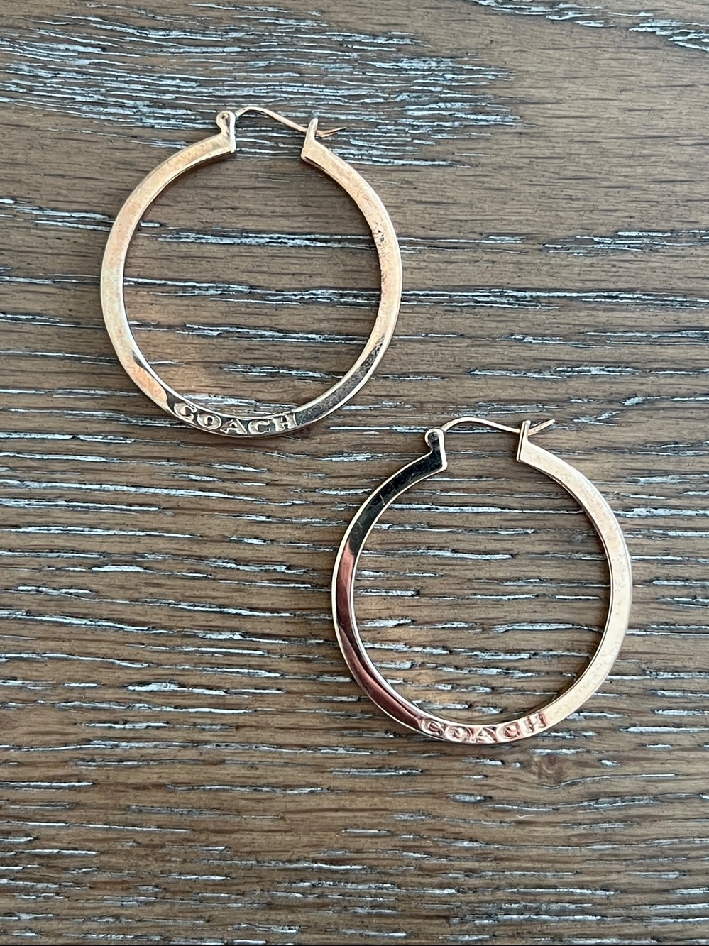 Coach Rose Gold-Tone Signature‎ Logo Hoop Earrings